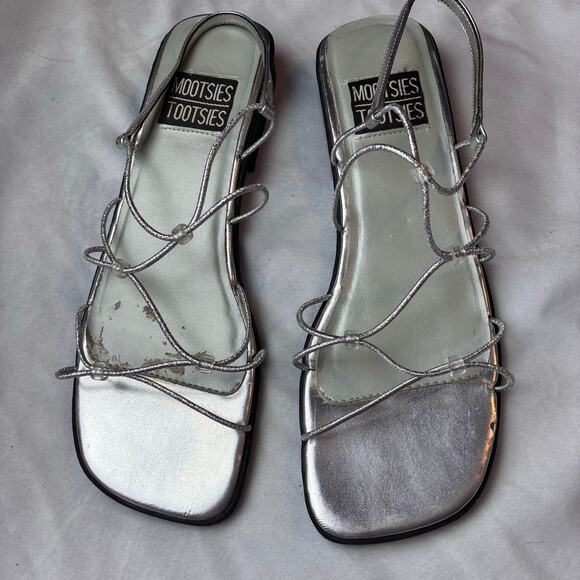 Vintage Y2K Mootsies Tootsies Strappy Flat Square Toe Sandal Silver Beads 8.5 - Picture 6 of 7